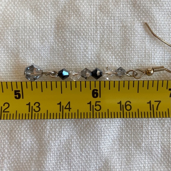 HAND CRAFTED Dazzle EARRINGS Silver & Black Czech Crystal Bi-cones Dangle NWT - Picture 7 of 9